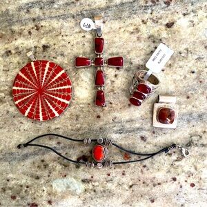 Vintage Red Stone Sterling Silver Jewelry Lot